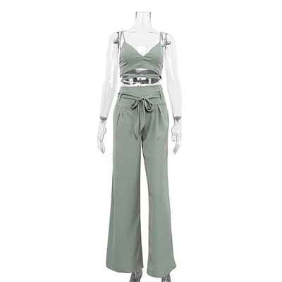 OEM Summer Women'S Exposed Umbilical Camsy Tops High Waist Wide Leg Pants