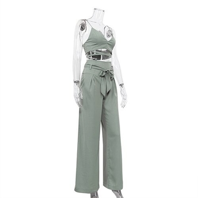 OEM Summer Women'S Exposed Umbilical Camsy Tops High Waist Wide Leg Pants