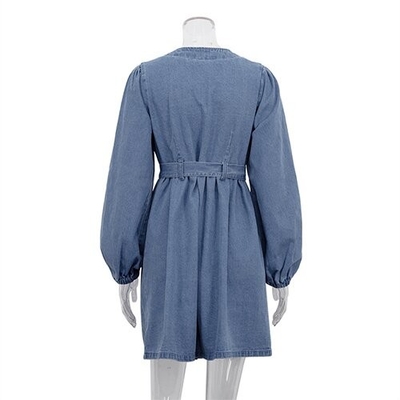 OEM European American Cross Border Polyester V Neck Long Sleeved Dress